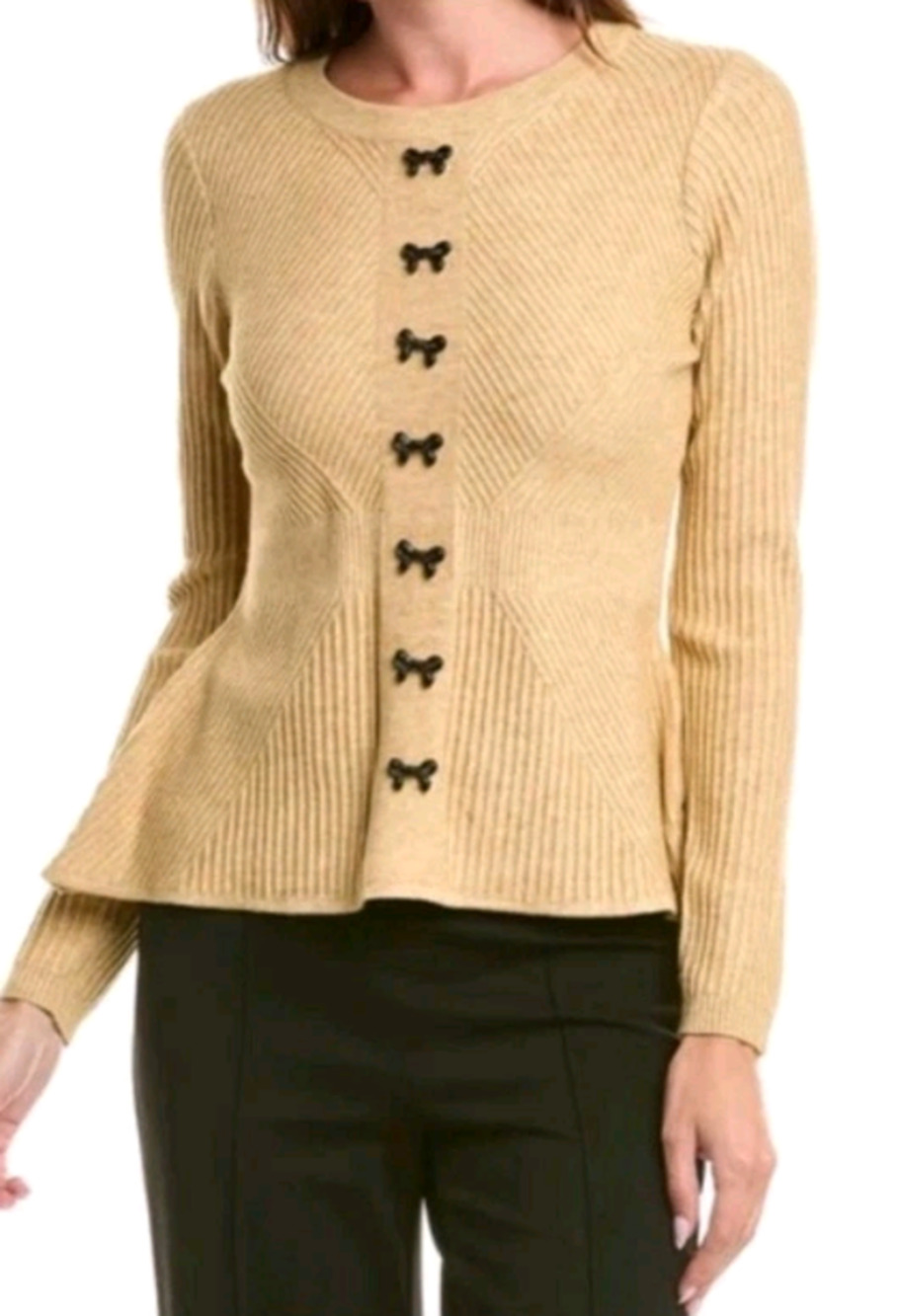 Nanette Lepore Bowtie Ribbed Sweater Coquette Delicate Peplum Women's Large